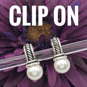 Pearl Drop Clip On Silver Earrings